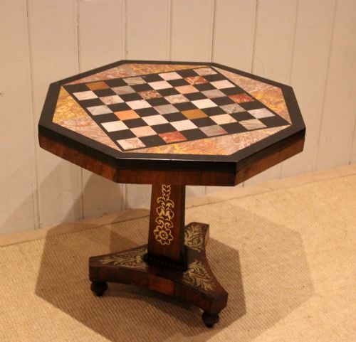 REGENCY ROSEWOOD SPECIMEN MARBLE TOP CHESS TABLE - ADDITIONAL PHOTO 9