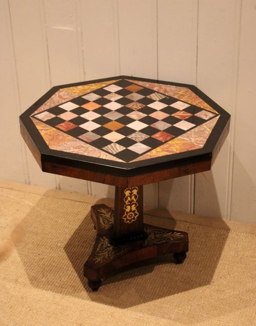 REGENCY ROSEWOOD SPECIMEN MARBLE TOP CHESS TABLE - ADDITIONAL PHOTO 10