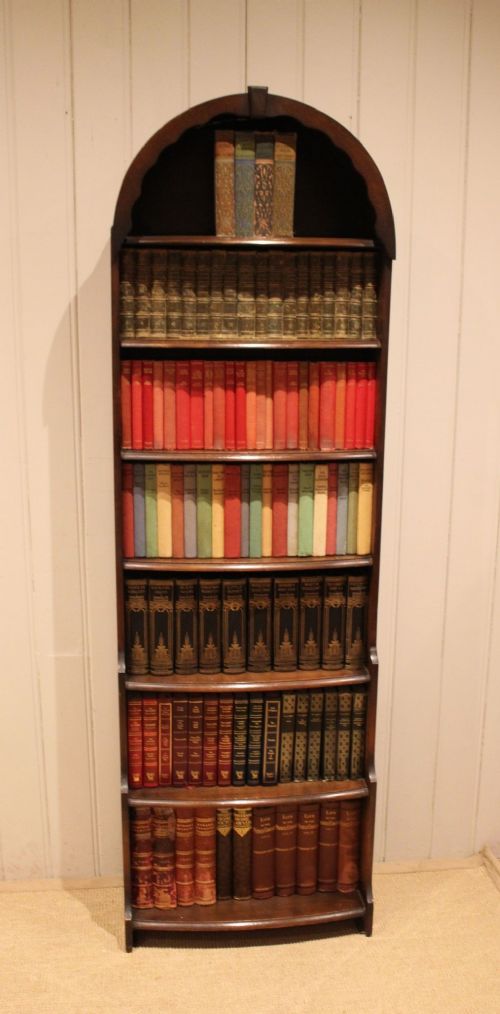 Tall Oak Arch Top Open Bookcase View III