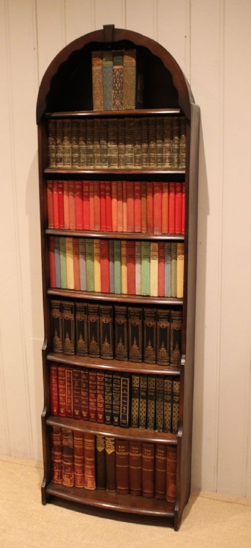 Tall Oak Arch Top Open Bookcase View V