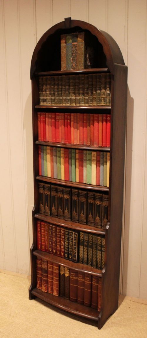 Tall Oak Arch Top Open Bookcase View VII