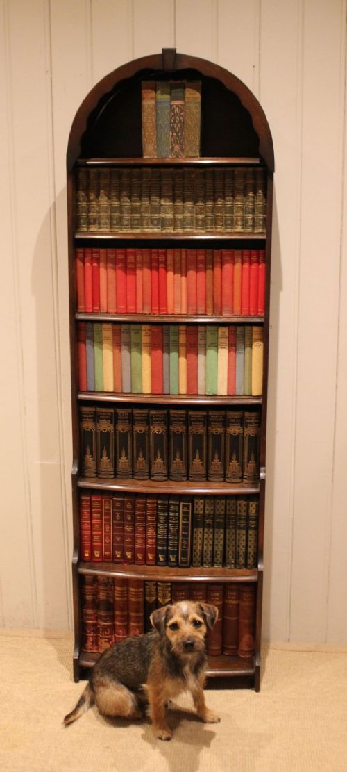 Tall Oak Arch Top Open Bookcase View IX
