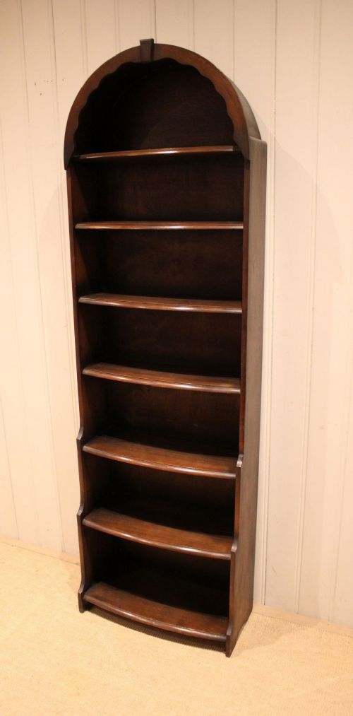 Tall Oak Arch Top Open Bookcase View X