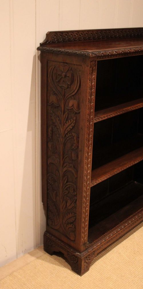 Unusual Late 19th Century Carved Oak Corner Bookcase View VI