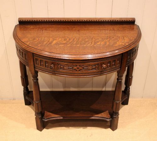 FRENCH CARVED SOLID OAK DEMI LUNE TABLE - ADDITIONAL PHOTO 3