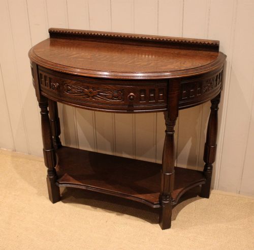 FRENCH CARVED SOLID OAK DEMI LUNE TABLE - ADDITIONAL PHOTO 5