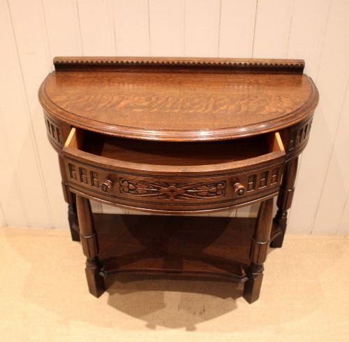 FRENCH CARVED SOLID OAK DEMI LUNE TABLE - ADDITIONAL PHOTO 6