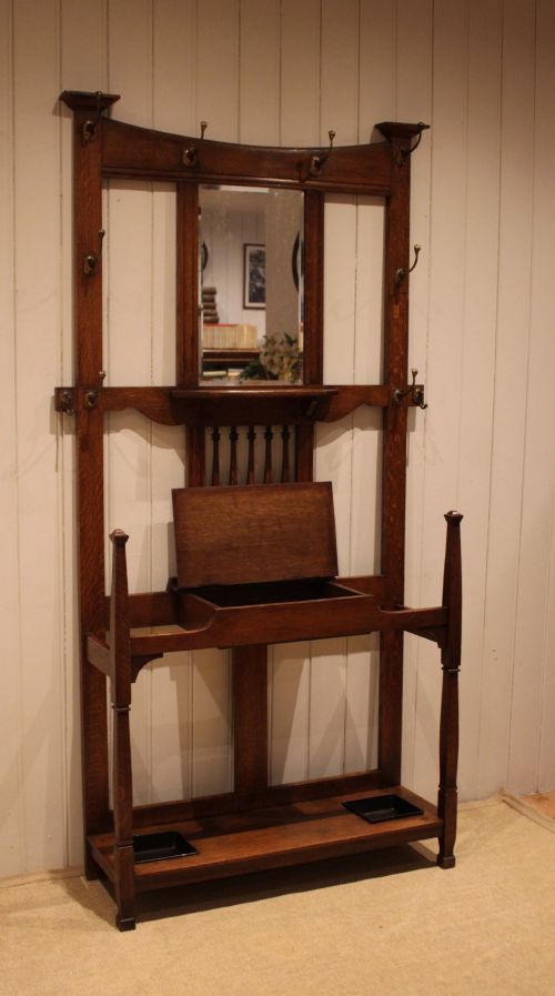 SUBSTANTIAL ARTS CRAFTS OAK HALL STAND - ADDITIONAL PHOTO 4