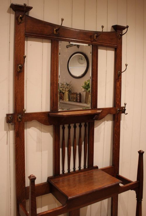 SUBSTANTIAL ARTS CRAFTS OAK HALL STAND - ADDITIONAL PHOTO 7