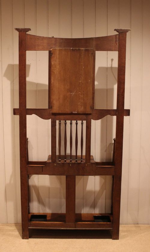 SUBSTANTIAL ARTS CRAFTS OAK HALL STAND - ADDITIONAL PHOTO 11
