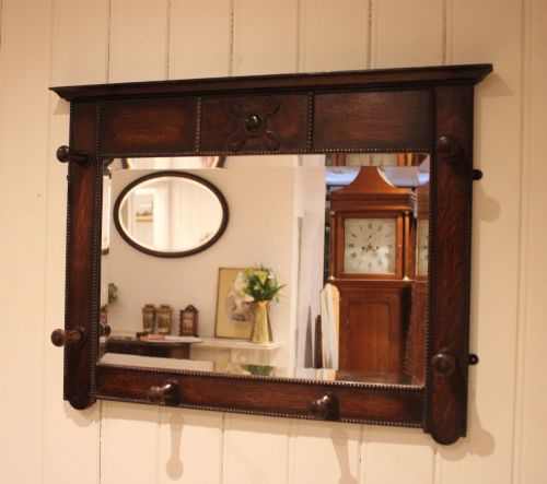 OAK WALL MIRROR WITH COAT HOOKS