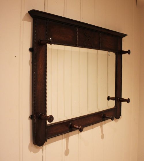 OAK WALL MIRROR WITH COAT HOOKS - ADDITIONAL PHOTO 3