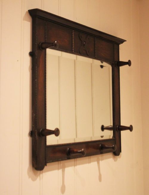 OAK WALL MIRROR WITH COAT HOOKS - ADDITIONAL PHOTO 5