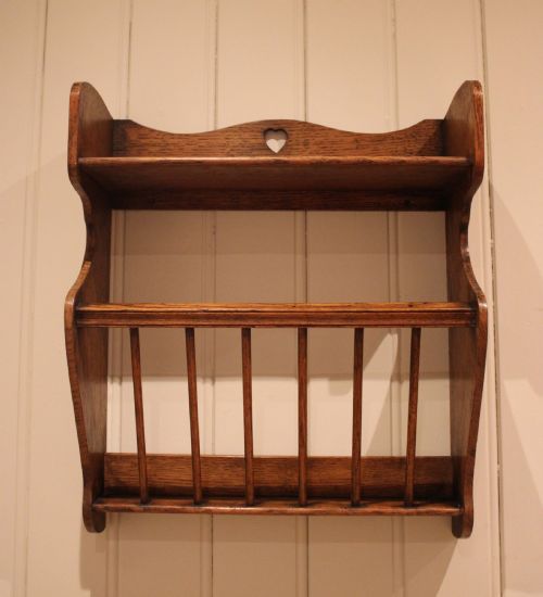 ARTS CRAFTS OAK WALL SHELF WITH A MAGAZINE RACK - ADDITIONAL PHOTO 3