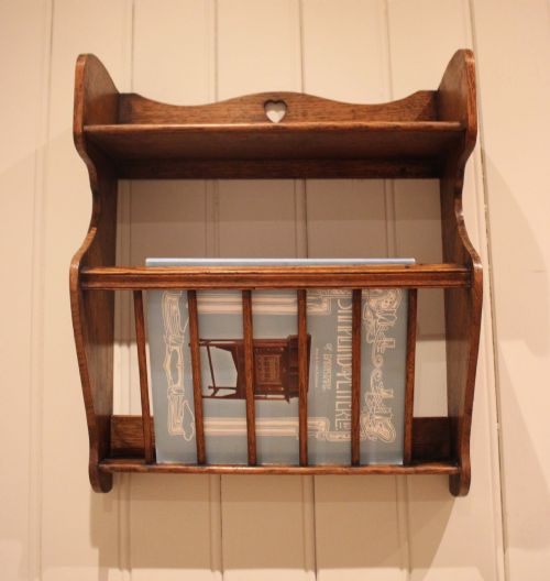 ARTS CRAFTS OAK WALL SHELF WITH A MAGAZINE RACK - ADDITIONAL PHOTO 5