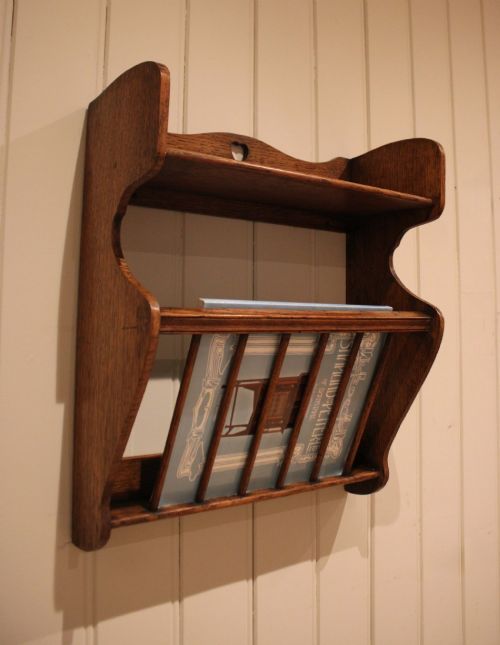 ARTS CRAFTS OAK WALL SHELF WITH A MAGAZINE RACK - ADDITIONAL PHOTO 8