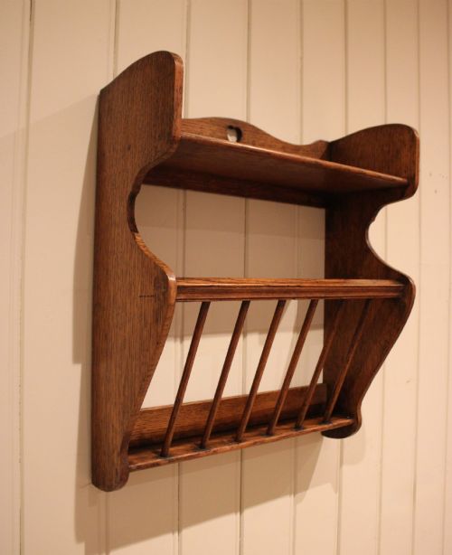 ARTS CRAFTS OAK WALL SHELF WITH A MAGAZINE RACK - ADDITIONAL PHOTO 9