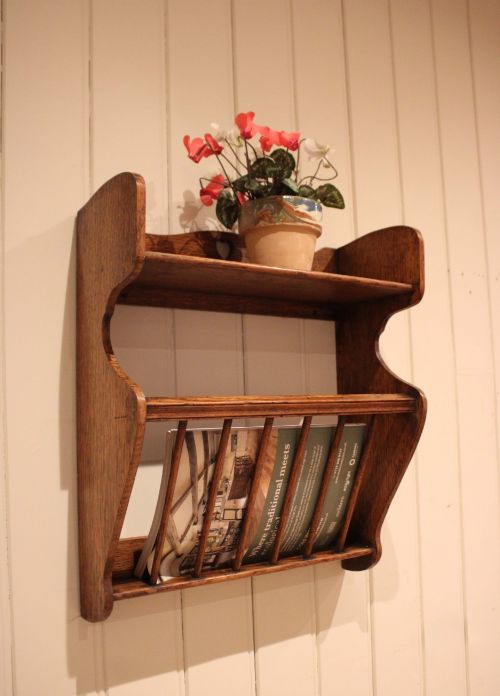ARTS CRAFTS OAK WALL SHELF WITH A MAGAZINE RACK - ADDITIONAL PHOTO 10