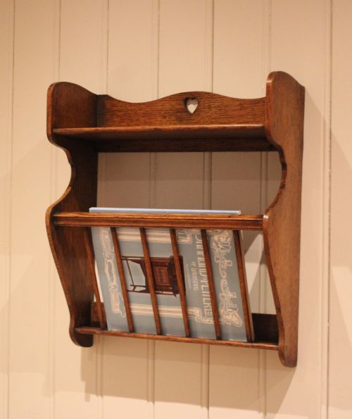 ARTS CRAFTS OAK WALL SHELF WITH A MAGAZINE RACK - ADDITIONAL PHOTO 11