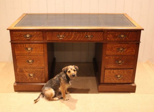 LARGE EDWARDIAN FIGURED OAK PEDESTAL DESK - ADDITIONAL PHOTO 1