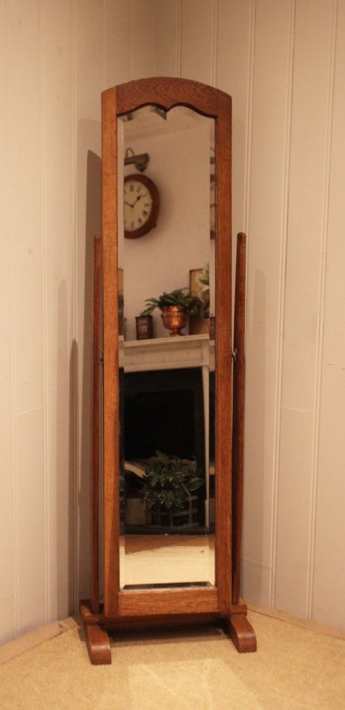 Arts & Crafts Solid Oak Cheval Mirror View III
