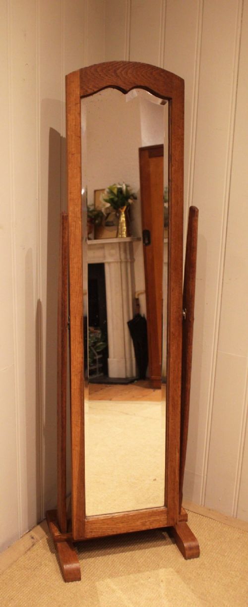 Arts & Crafts Solid Oak Cheval Mirror View VII