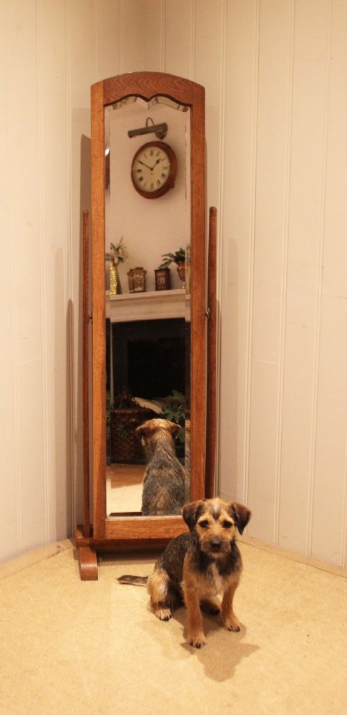 Arts & Crafts Solid Oak Cheval Mirror View VIII