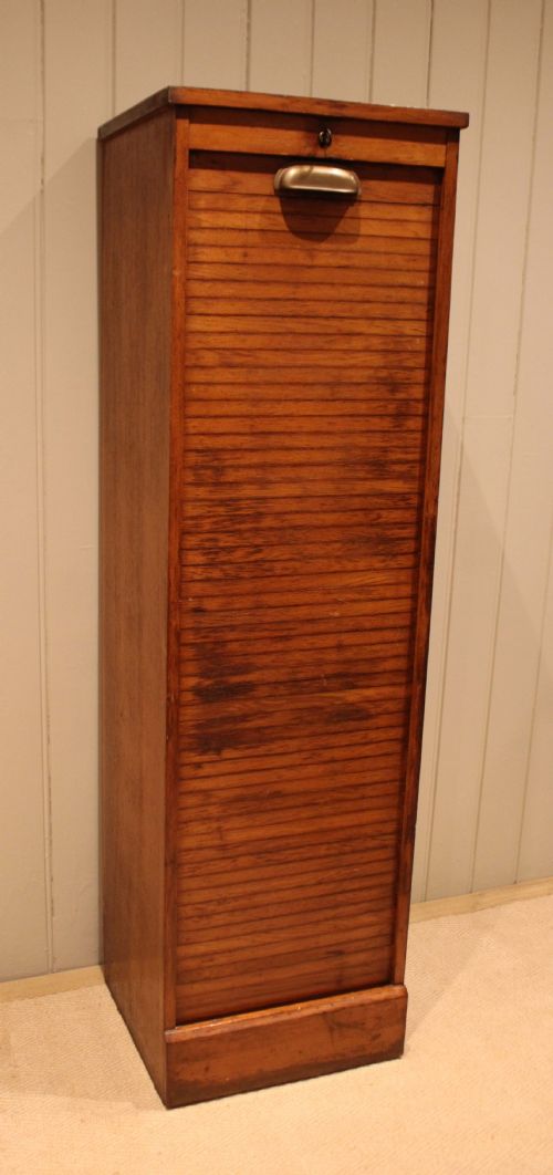 SINGLE FRENCH OAK TAMBOUR FRONT FILING CABINET