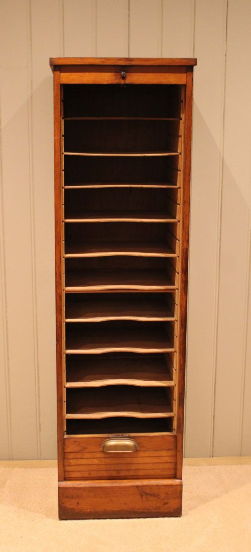 SINGLE FRENCH OAK TAMBOUR FRONT FILING CABINET - ADDITIONAL PHOTO 1