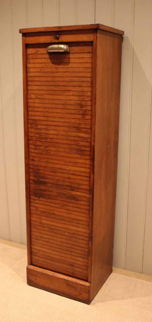 SINGLE FRENCH OAK TAMBOUR FRONT FILING CABINET - ADDITIONAL PHOTO 2