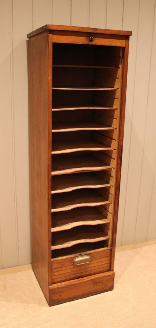 SINGLE FRENCH OAK TAMBOUR FRONT FILING CABINET - ADDITIONAL PHOTO 3