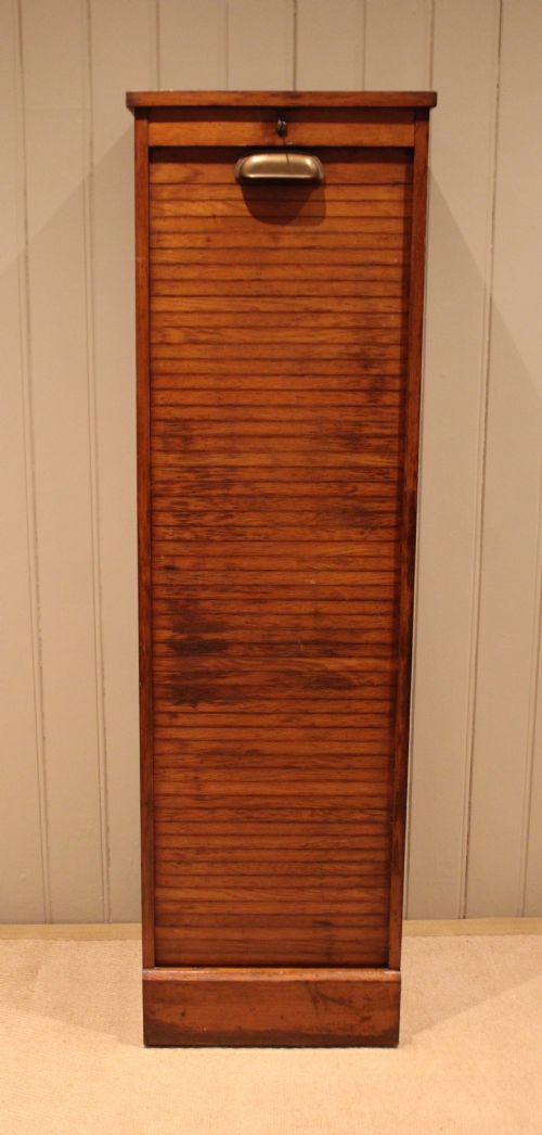 SINGLE FRENCH OAK TAMBOUR FRONT FILING CABINET - ADDITIONAL PHOTO 4