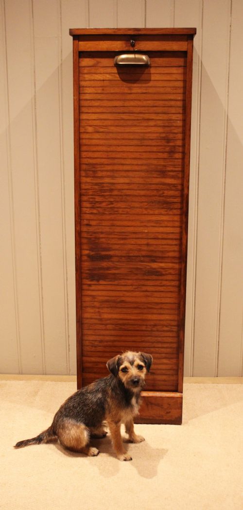 SINGLE FRENCH OAK TAMBOUR FRONT FILING CABINET - ADDITIONAL PHOTO 6