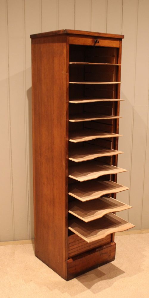 SINGLE FRENCH OAK TAMBOUR FRONT FILING CABINET - ADDITIONAL PHOTO 7