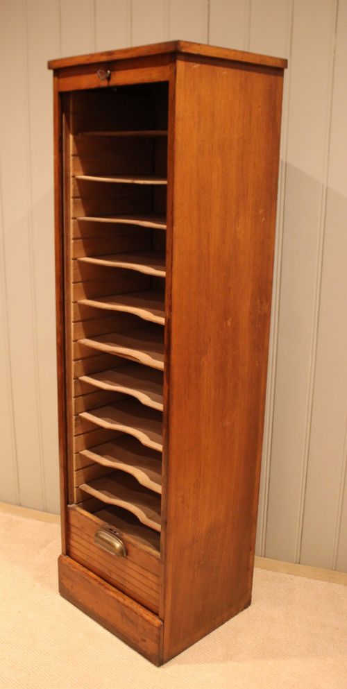 SINGLE FRENCH OAK TAMBOUR FRONT FILING CABINET - ADDITIONAL PHOTO 11