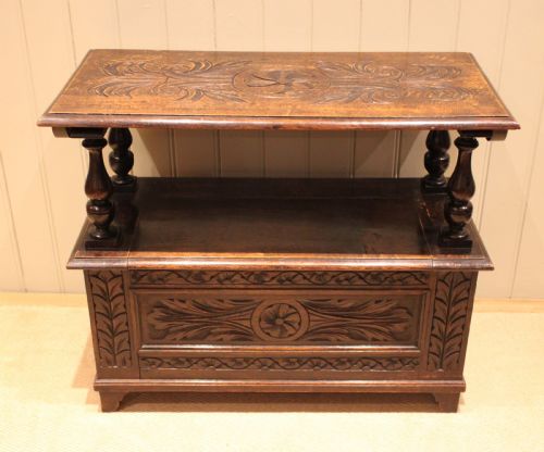 CARVED OAK MONKS BENCH - ADDITIONAL PHOTO 3