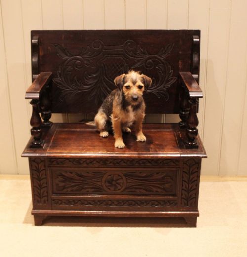 CARVED OAK MONKS BENCH - ADDITIONAL PHOTO 4