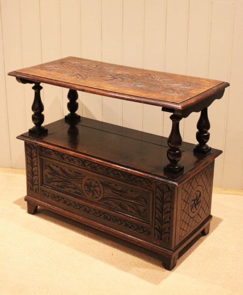 CARVED OAK MONKS BENCH - ADDITIONAL PHOTO 7