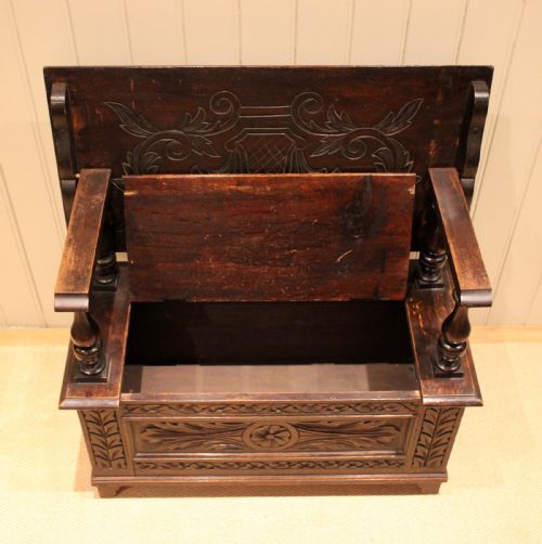 CARVED OAK MONKS BENCH - ADDITIONAL PHOTO 8