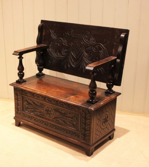 CARVED OAK MONKS BENCH - ADDITIONAL PHOTO 10