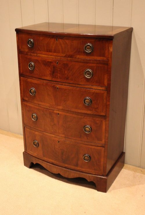 WALNUT BOW FRONT CHEST OF DRAWERS - ADDITIONAL PHOTO 2