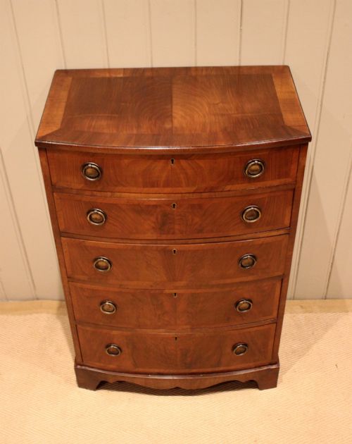 WALNUT BOW FRONT CHEST OF DRAWERS - ADDITIONAL PHOTO 3