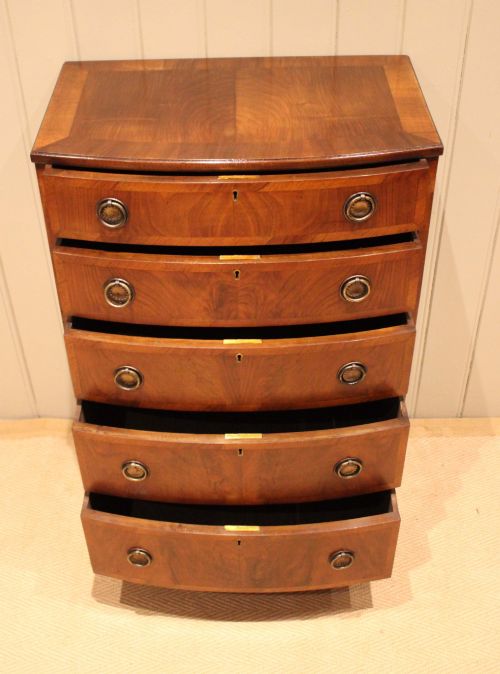 WALNUT BOW FRONT CHEST OF DRAWERS - ADDITIONAL PHOTO 5
