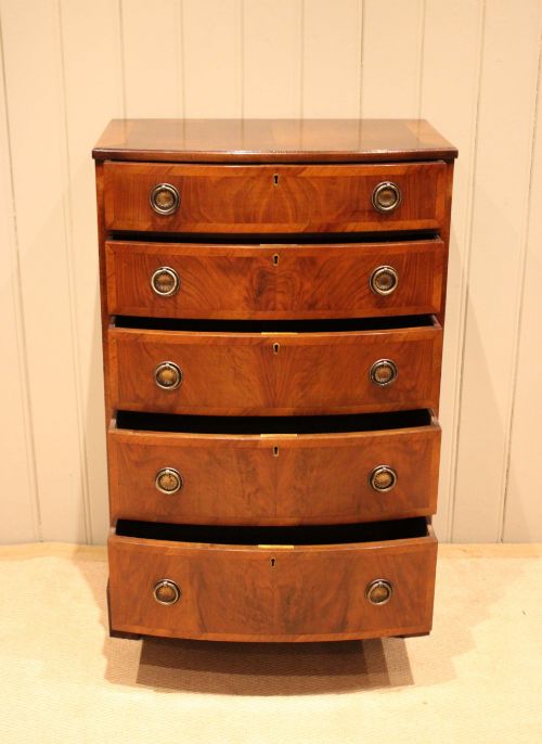 WALNUT BOW FRONT CHEST OF DRAWERS - ADDITIONAL PHOTO 8
