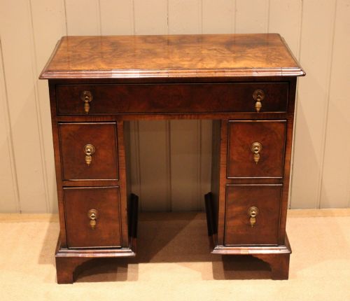 SMALL PROPORTIONED BURR WALNUT PEDESTAL DESK