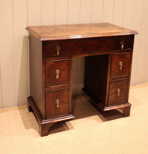 SMALL PROPORTIONED BURR WALNUT PEDESTAL DESK - ADDITIONAL PHOTO 1