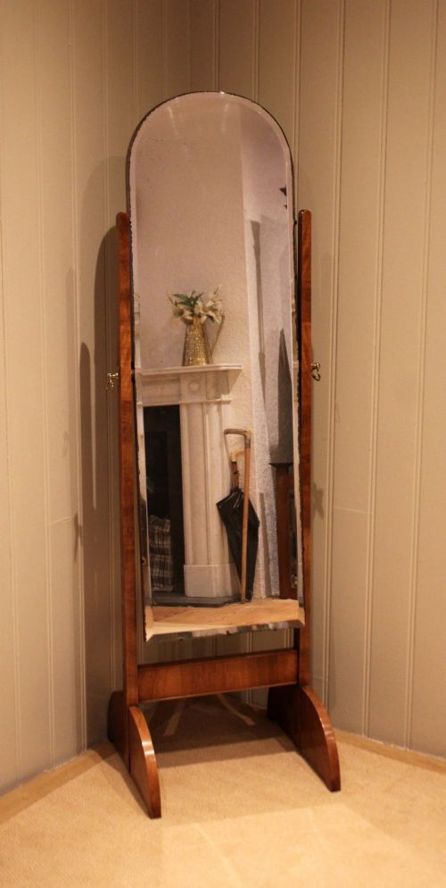 Walnut Art Deco Cheval Mirror