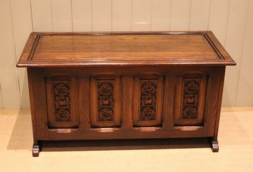 Large Solid Oak Carved Coffer