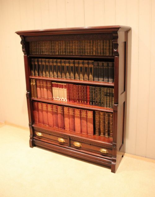 Large Late Victorian Mahogany Open Bookcase with Adjustable Shelves