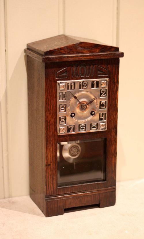 Unusual Oak Arts & Crafts Mantel Clock